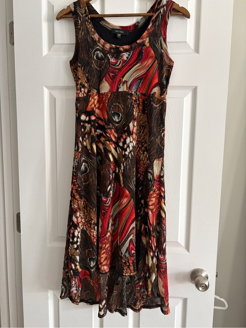 Karen Kane Brown and Red Printed Sleeveless Midi Dress